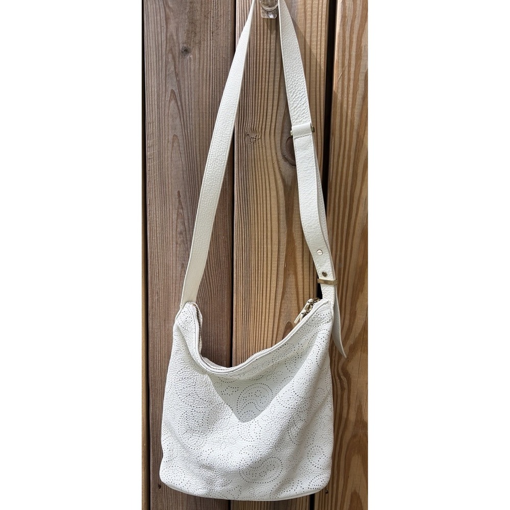 Talbots White Hobo Perforated Paisley Design Leather Bag